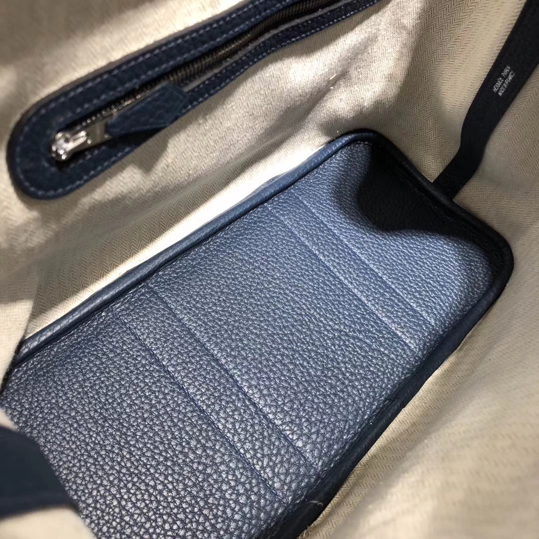 爱马仕花园包价格 Hermes Garden Party宝石蓝法国本土小牛皮手提包30CM