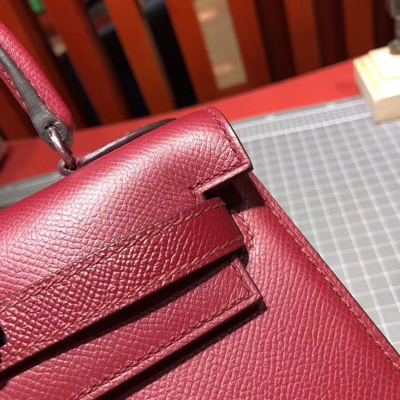 Hermes Kelly20CM 爱马仕K1石榴红epsom皮大耳朵凯莉包 银扣