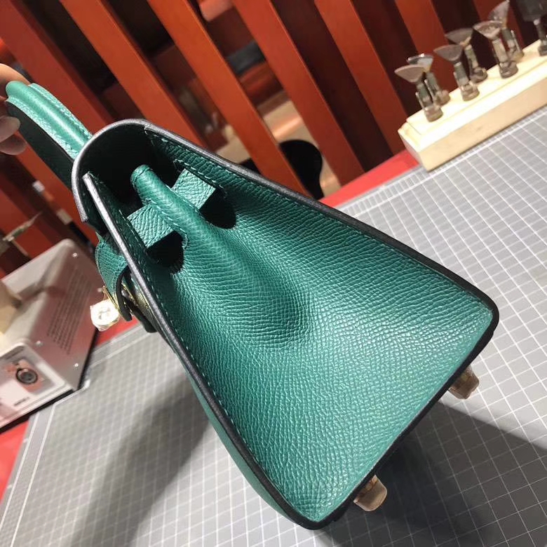 爱马仕Kelly包包 Hermes Z6孔雀绿epsom皮手工缝制凯莉包Kelly20CM