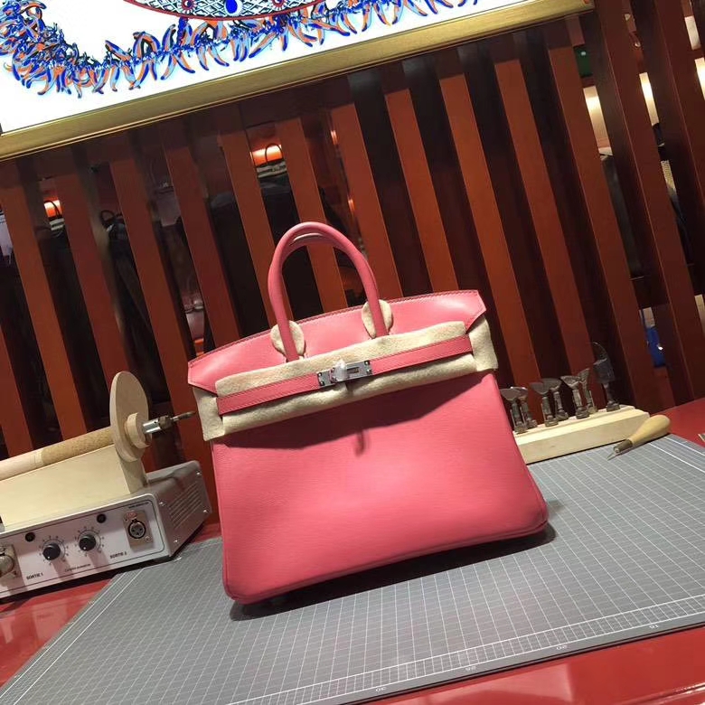 爱马仕Birkin包包 Hermes唇膏粉进口Swift牛皮铂金包Birkin25CM 金扣