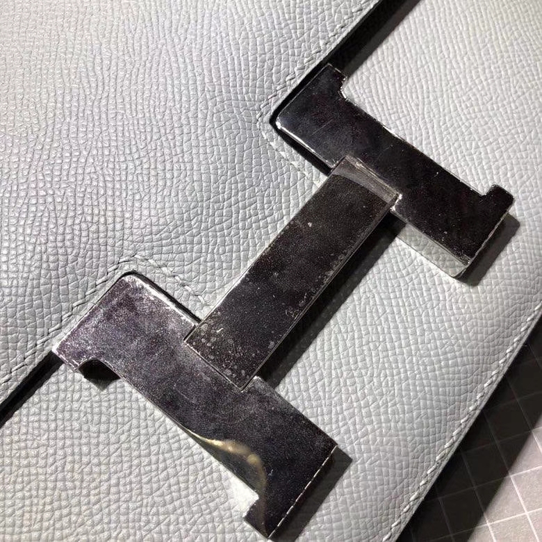 Hermes经典女包 爱马仕顶级Epsom牛皮空姐包Constance24CM 冰川蓝银扣