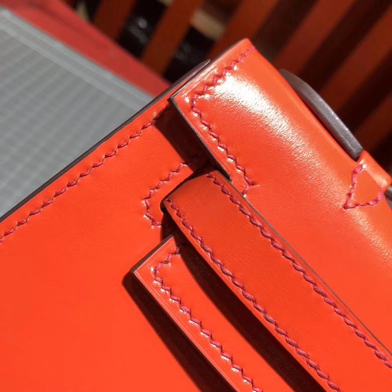 爱马仕迷你凯莉包 Hermes Minikelly Pochette22cm 火焰橙顶级Box牛皮 金扣