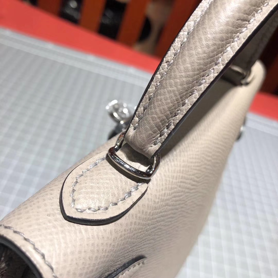 Hermes Minikelly2代 爱马仕沥青灰原厂掌纹牛皮迷你凯莉包19cm 银扣
