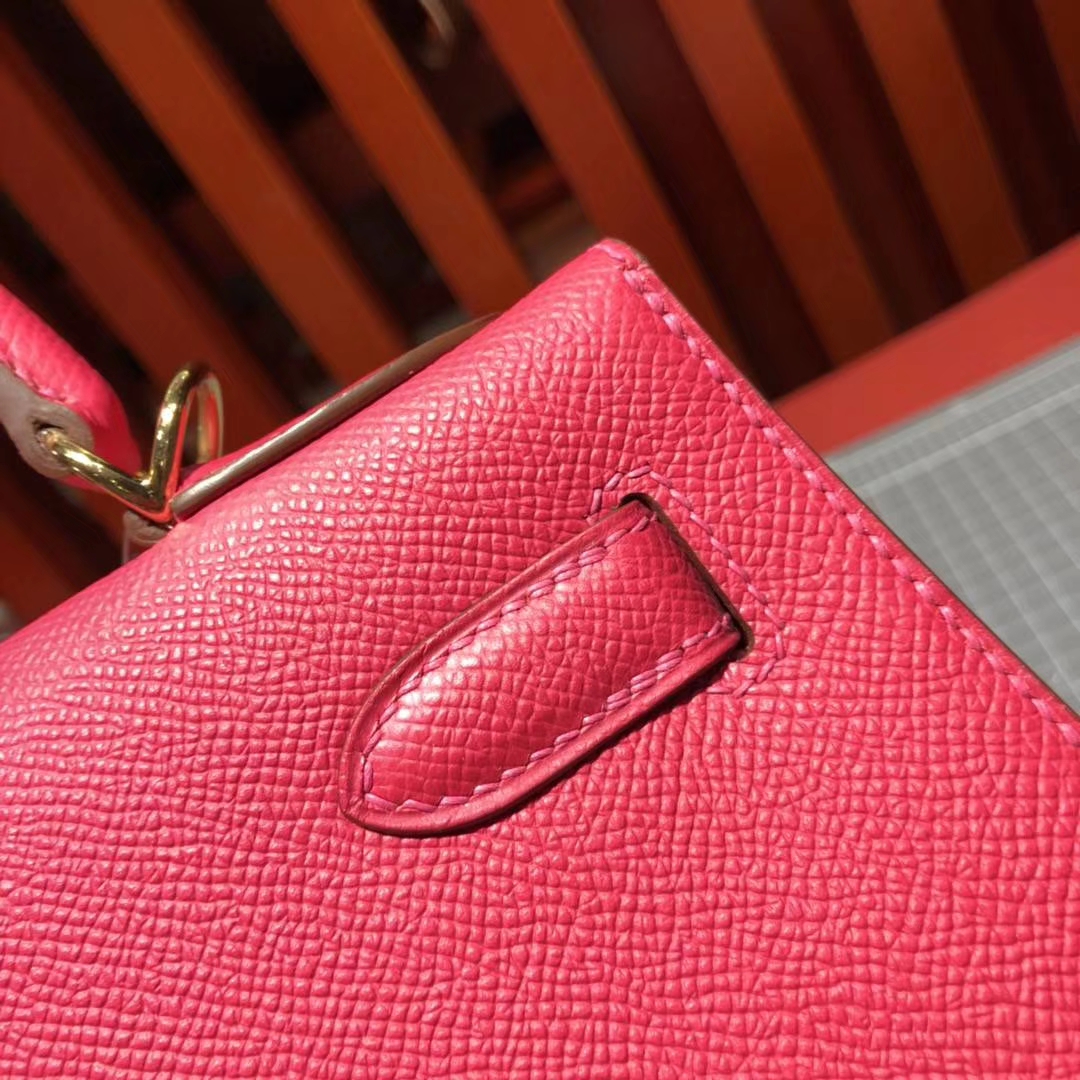 爱马仕凯莉包价格 Hermes Kelly28CM 极度粉原厂Epsom牛皮 金扣