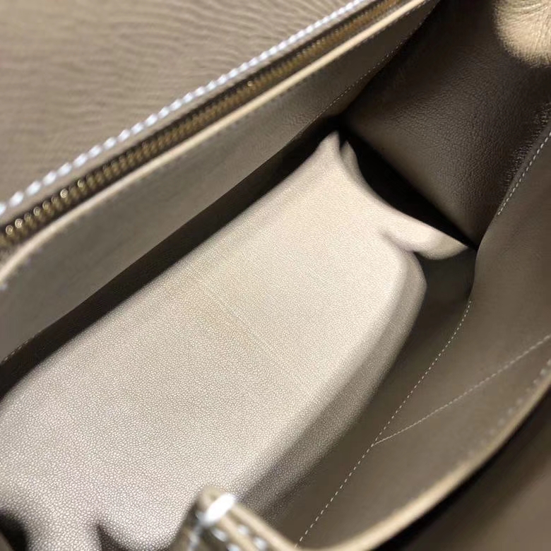 Hermes Kelly28cm 爱马仕18大象灰掌纹牛皮新款编织肩带凯莉包 金扣