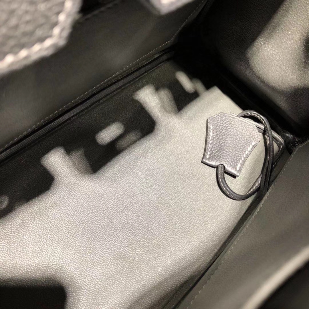 爱马仕铂金包价格 Hermes Birkin25CM 石墨灰原厂Togo牛皮 金扣