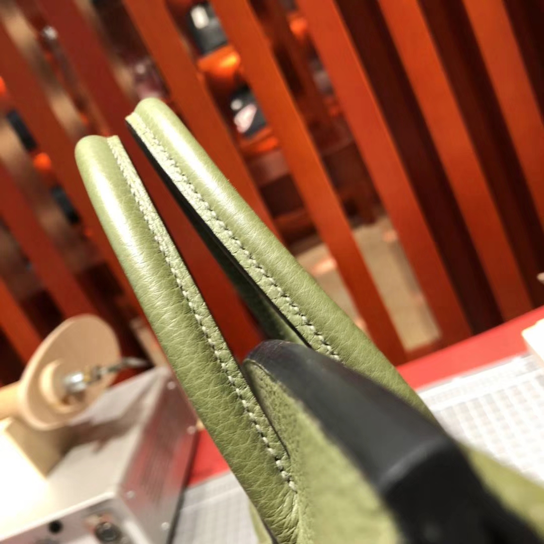 爱马仕Birkin女包 Hermes原厂Togo牛皮铂金包25CM V6丛林绿 金扣