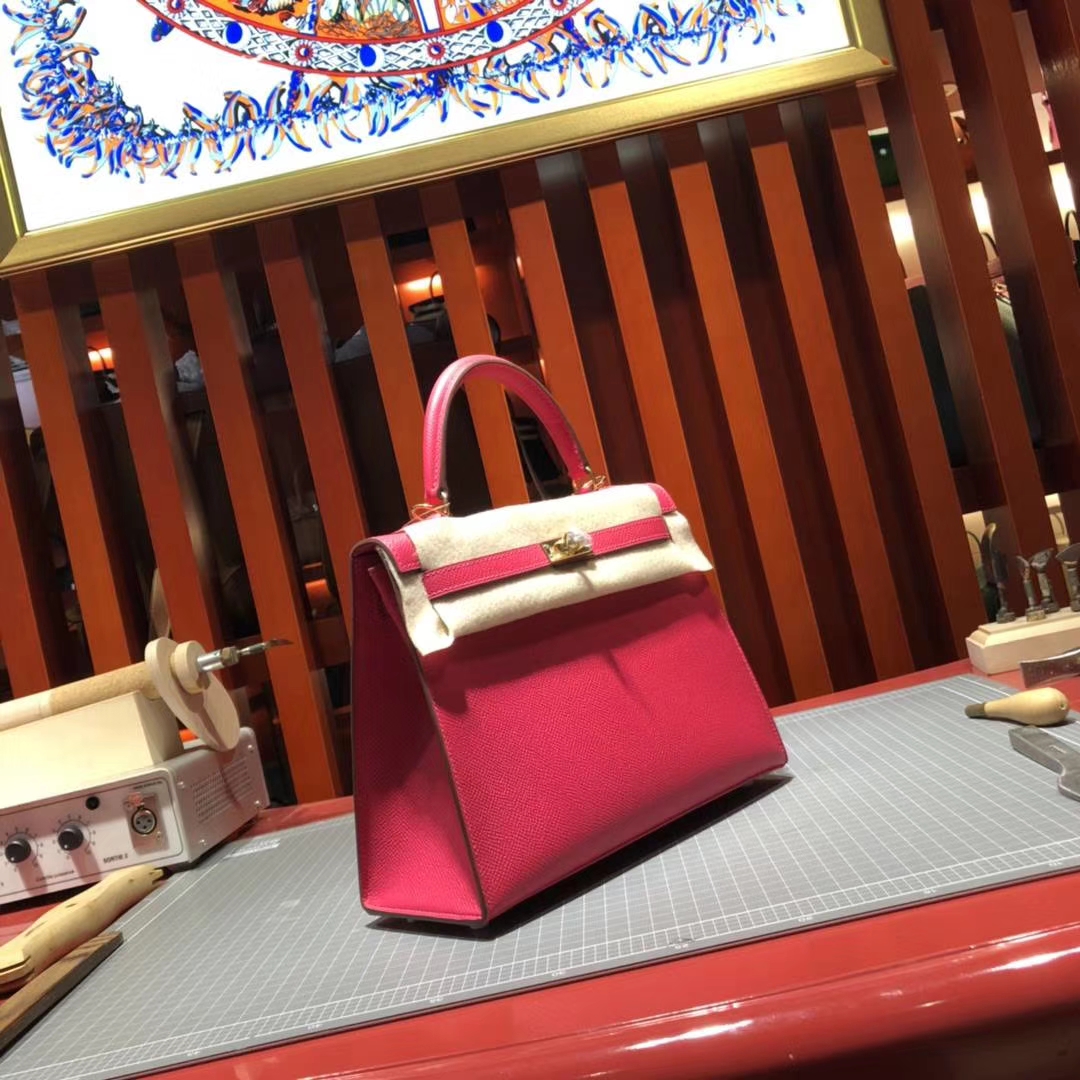 爱马仕Kelly包包 Hermes极度粉顶级Epsom牛皮凯莉包Kelly25CM 金扣
