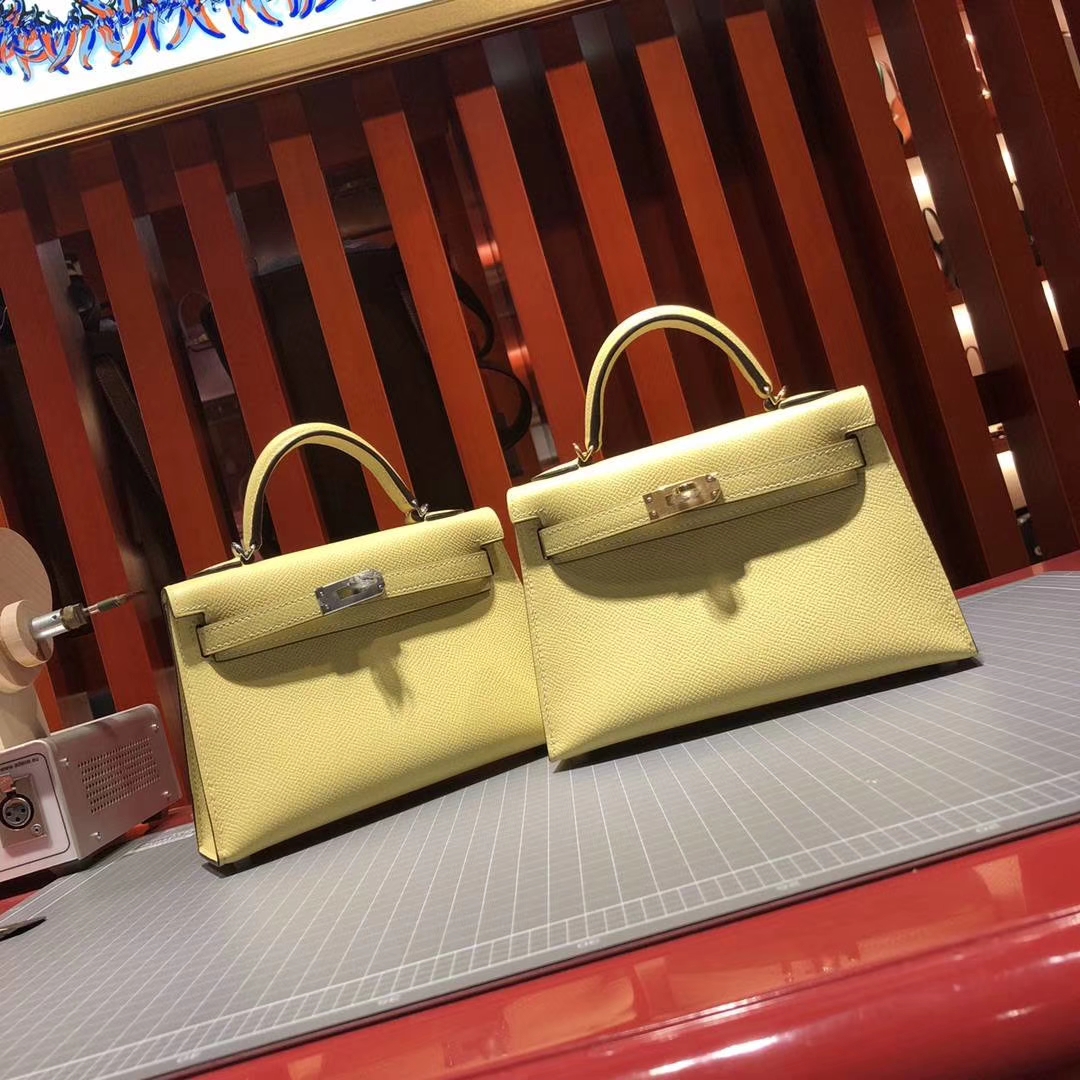爱马仕迷你凯莉包2代 Hermes Minikelly19CM 小鸡黄原厂Epsom牛皮 金扣