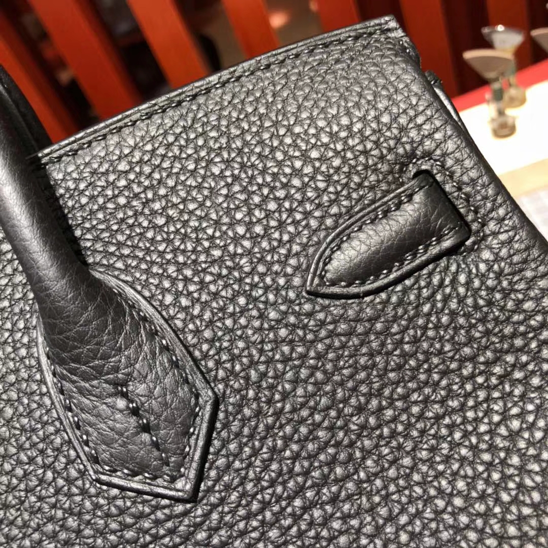 Hermes包包价格 爱马仕89黑色原厂Togo牛皮铂金包Birkin25CM 银扣