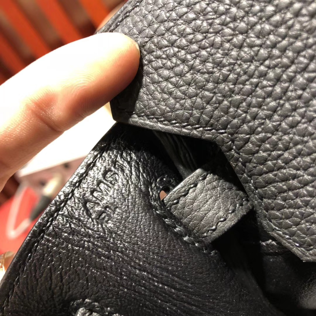 Hermes包包价格 爱马仕89黑色原厂Togo牛皮铂金包Birkin25CM 银扣