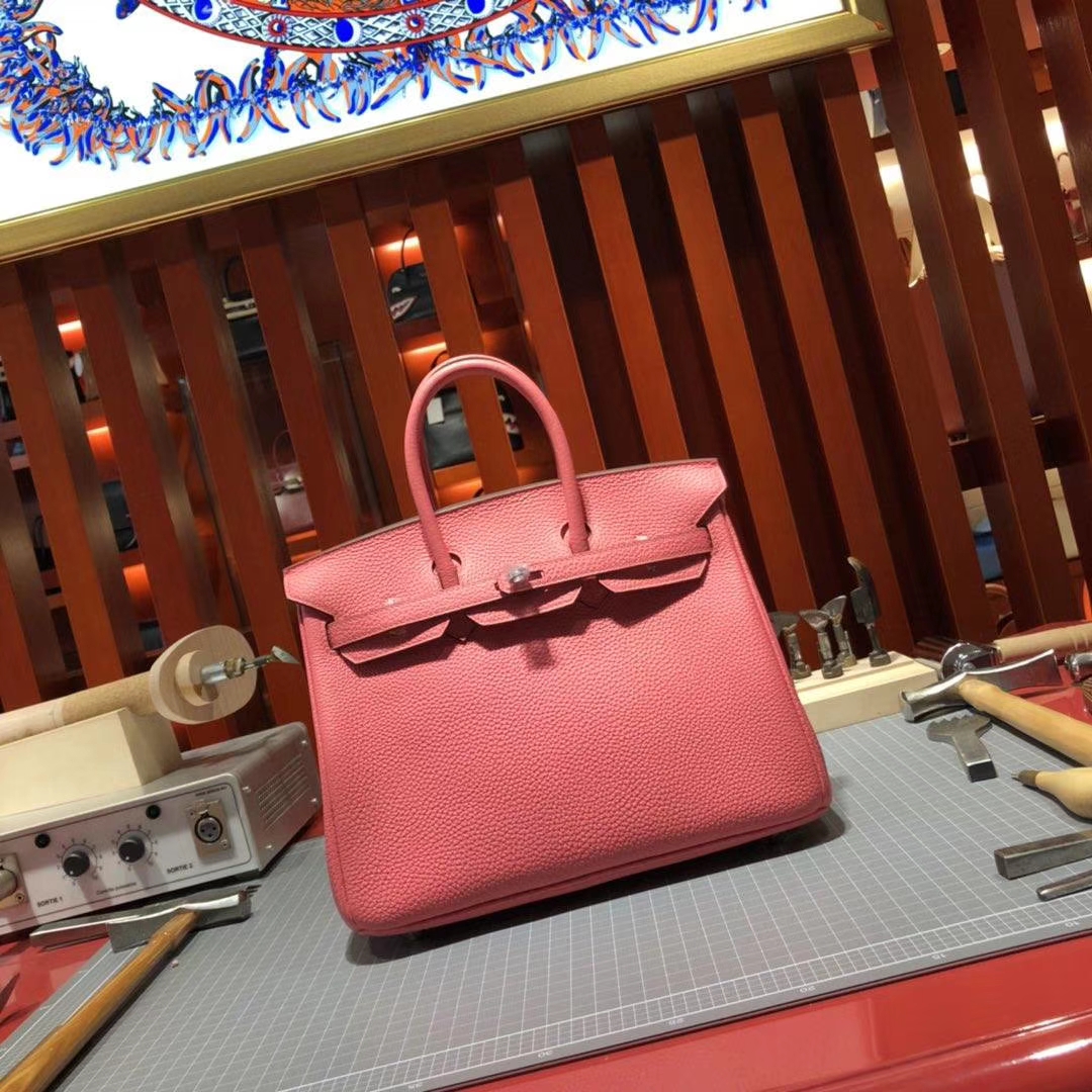 厂家直销 Hermes爱马仕8W唇膏粉原厂Togo牛皮铂金包Birkin25CM 金扣
