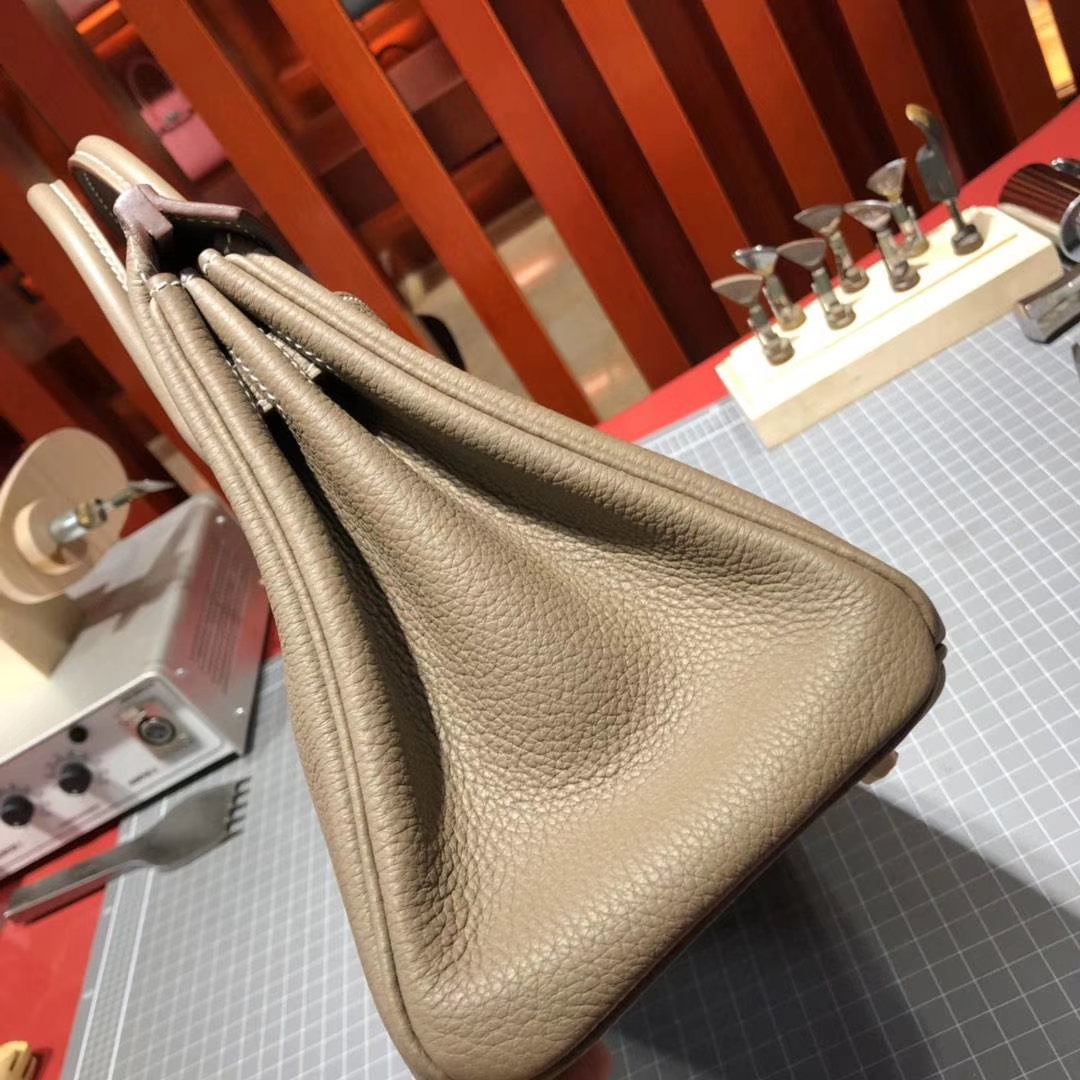 Hermes Birkin25CM 爱马仕18 Etoupe大象灰原厂Togo牛皮铂金包 金扣