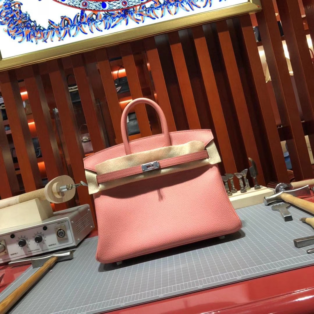 爱马仕包包官网 Hermes原厂Togo牛皮Birkin25铂金包I5月季粉 金扣