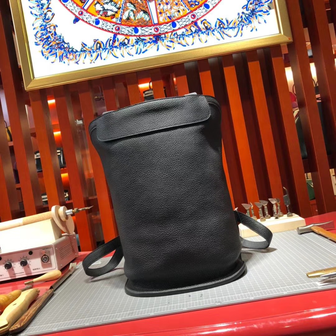 爱马仕背包价格 Hermes黑色顶级TC牛皮双肩包 蜡线缝制