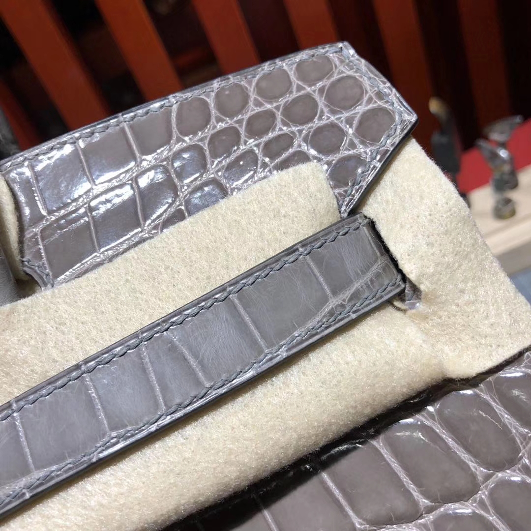 爱马仕Birkin女包 Hermes御用尼罗鳄鱼皮铂金包Birkin30CM 81斑鸠灰 金扣