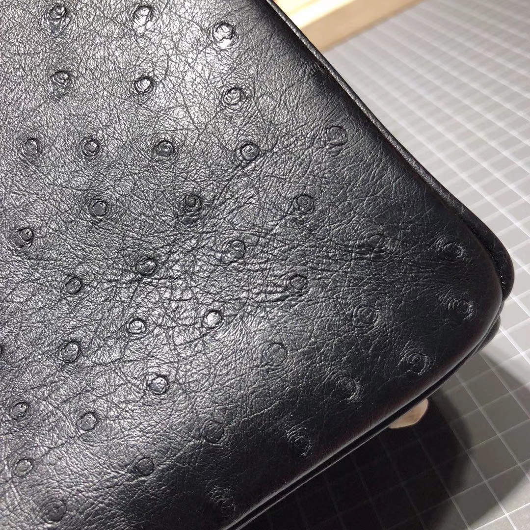 爱马仕铂金包价格 Hermes Birkin25CM 黑色KK鸵鸟皮 金扣