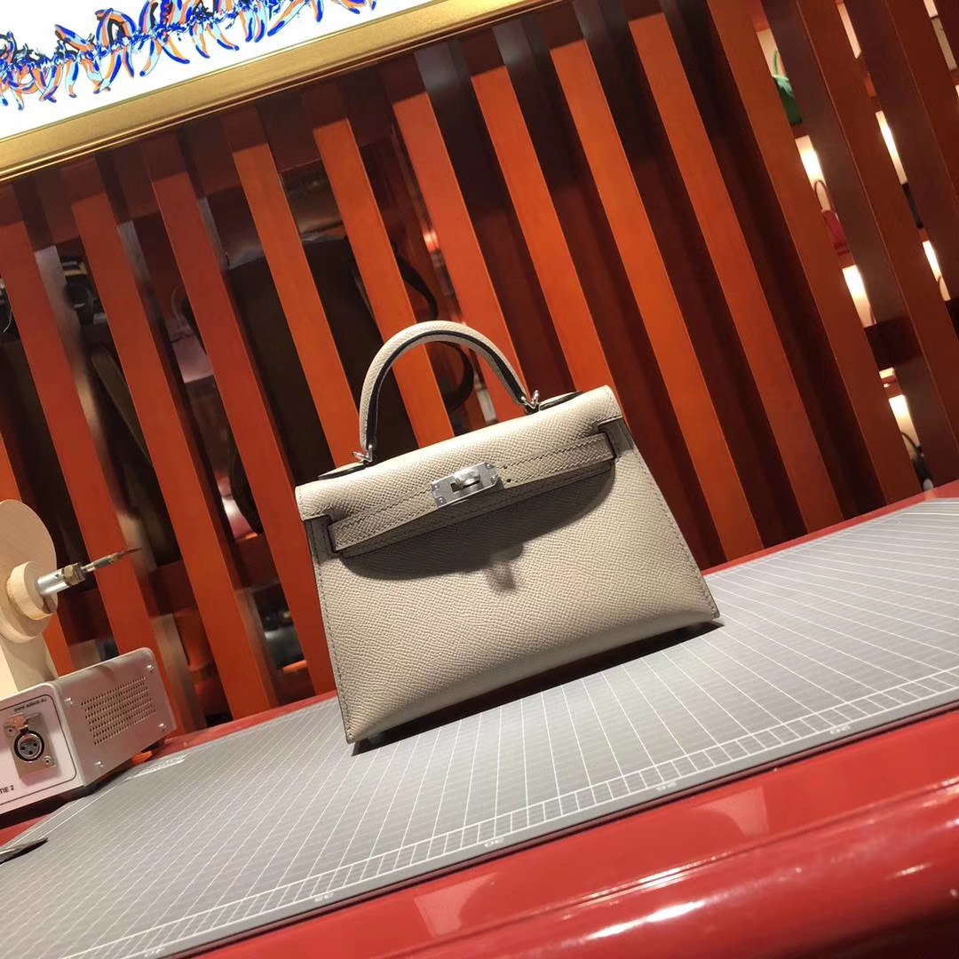 Hermes Minikelly2代 爱马仕沥青灰原厂掌纹牛皮迷你凯莉包19cm 银扣