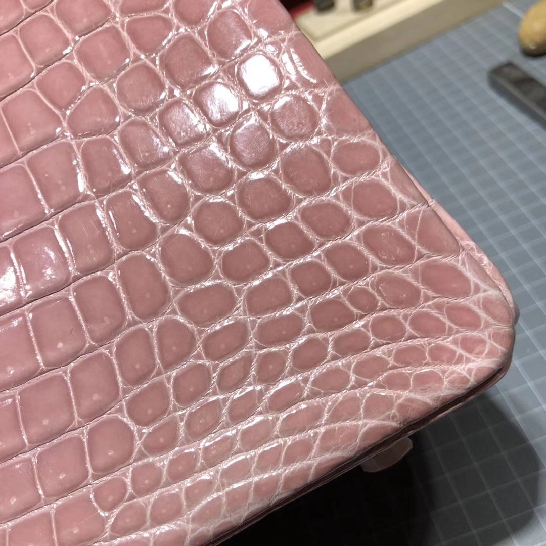 爱马仕Birkin女包 Hermes樱花粉御用尼罗鳄鱼皮Birkin30铂金包 金扣