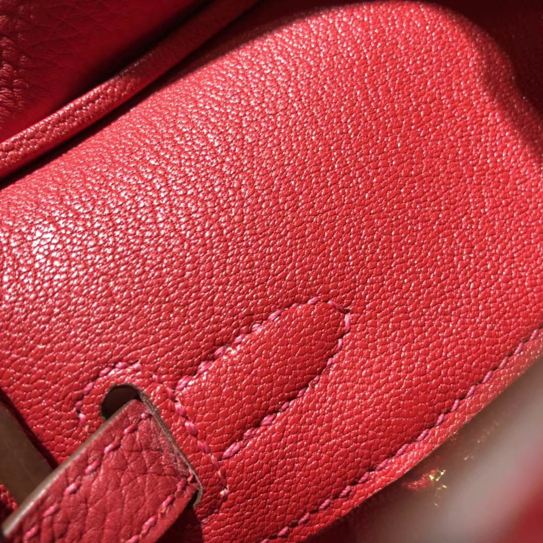 爱马仕铂金包尺寸 Hermes原厂Togo牛皮Birkin25CM Q5中国红 金扣