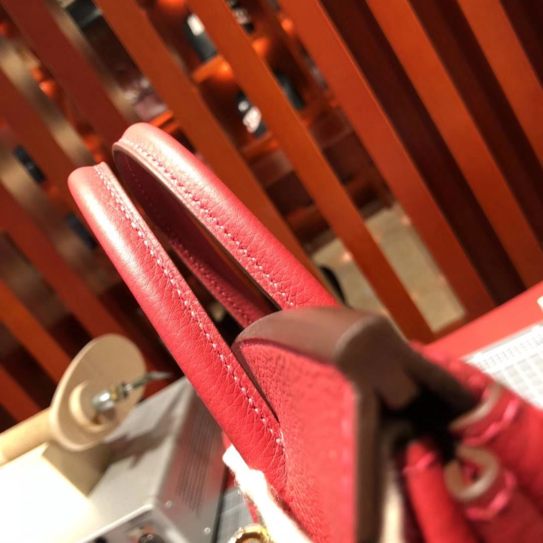 爱马仕铂金包尺寸 Hermes原厂Togo牛皮Birkin25CM Q5中国红 金扣