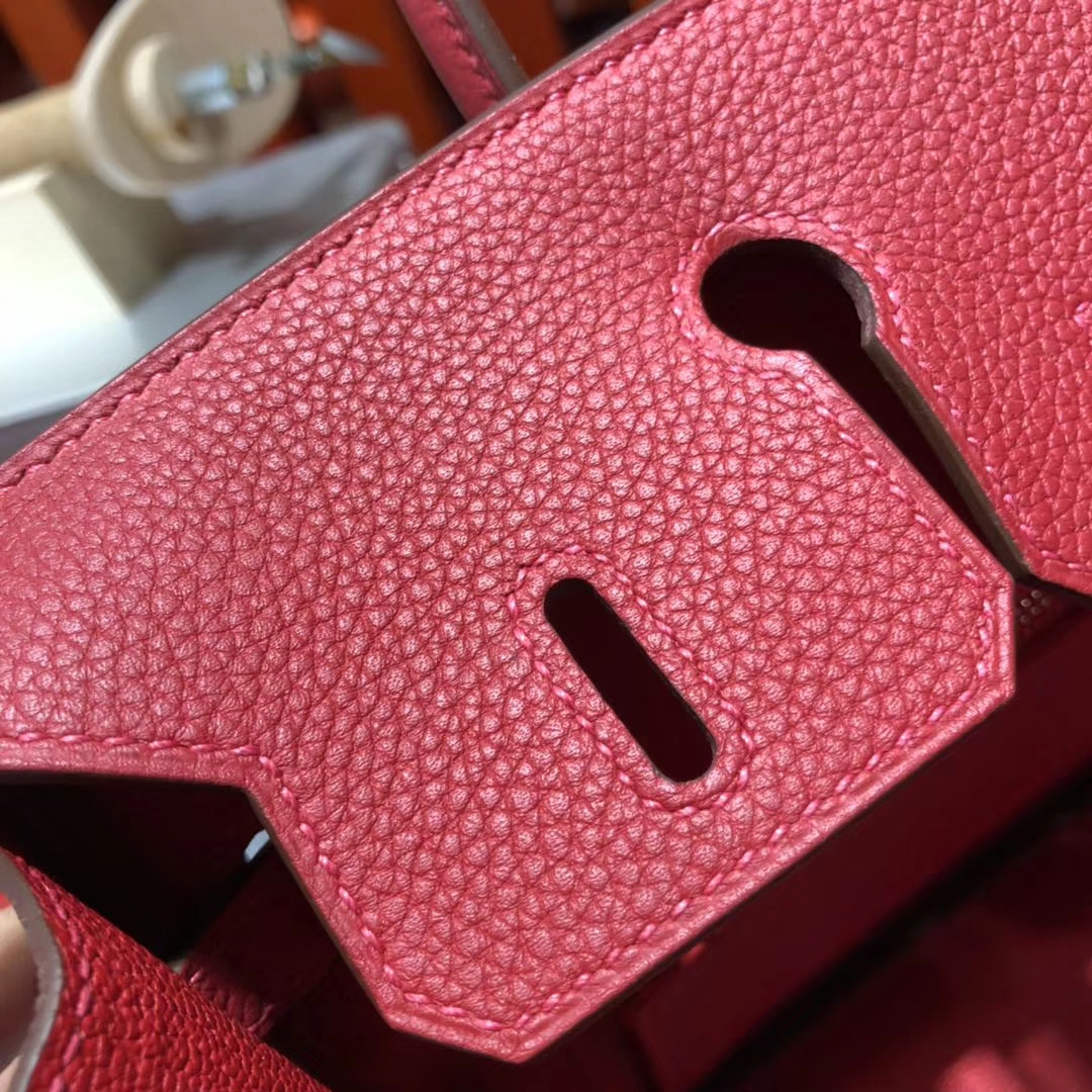爱马仕铂金包尺寸 Hermes原厂Togo牛皮Birkin25CM Q5中国红 金扣