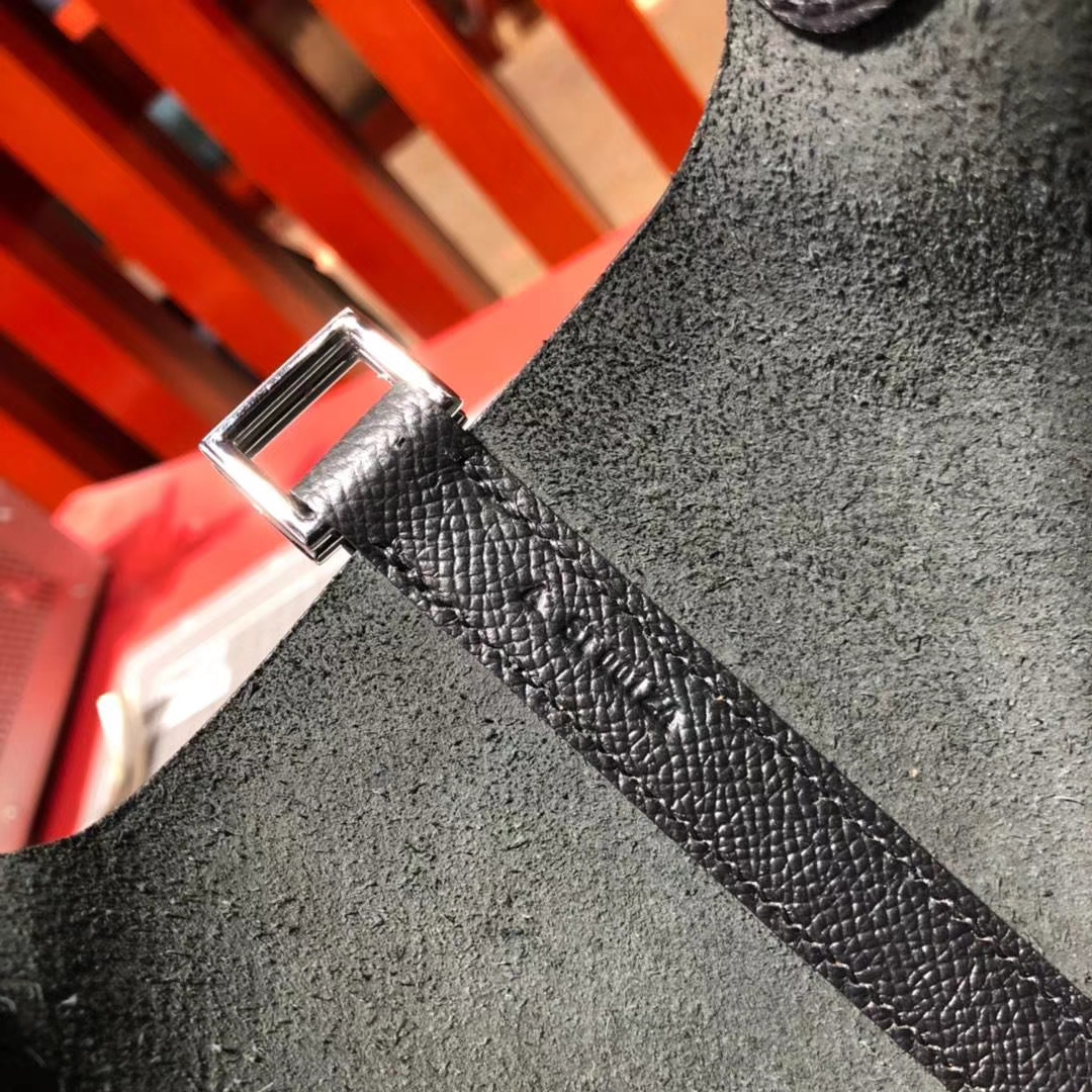 爱马仕限量版编织手柄菜篮子包 Hermes Picotin18CM 黑色Epsom牛皮