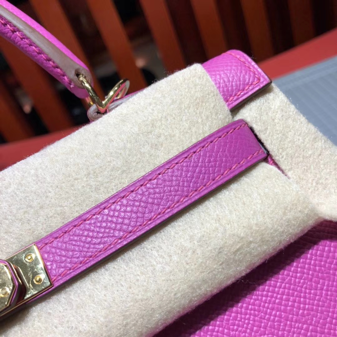 爱马仕凯莉包尺寸 Hermes Kelly25CM 玉兰紫原厂Epsom牛皮 金扣
