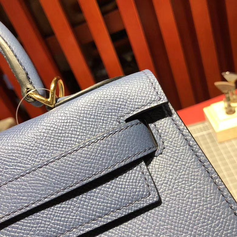爱马仕凯莉包价格 Hermes Kelly28cm R2玛瑙蓝epsom牛皮 配限量款编织肩带