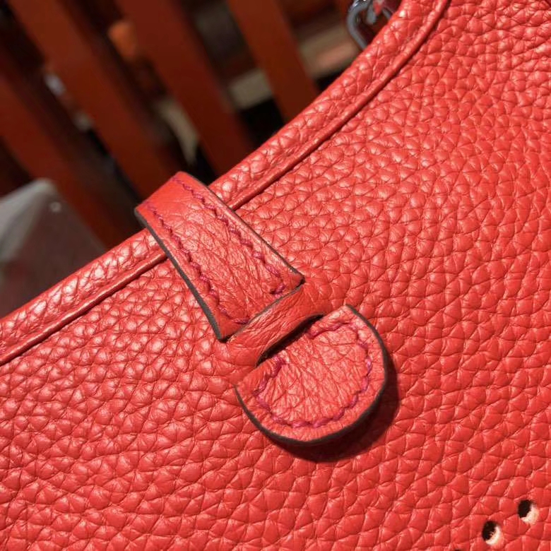 爱马仕新款女包 Hermes Evelyne16CM S5番茄红伊芙林包 银扣