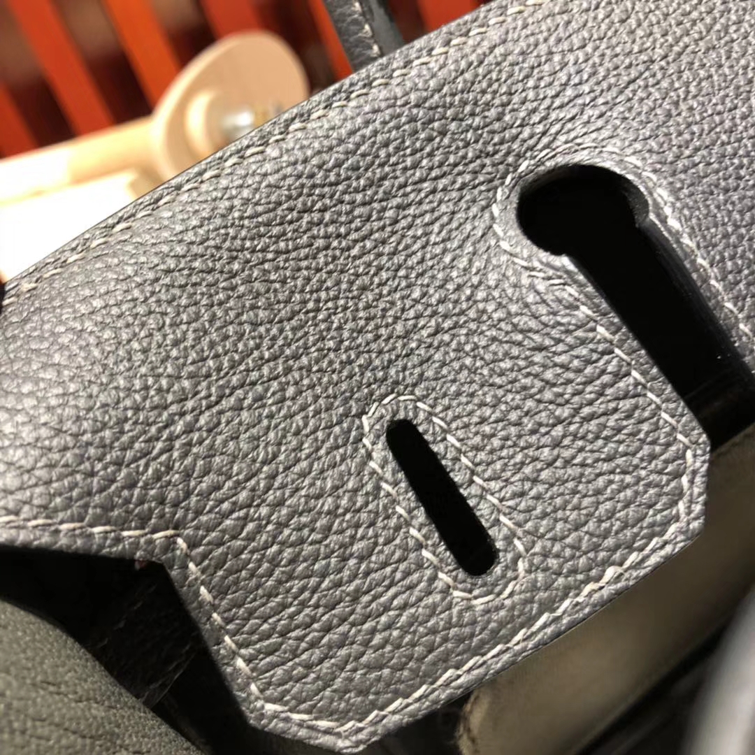 爱马仕铂金包价格 Hermes Birkin25CM 石墨灰原厂Togo牛皮 金扣