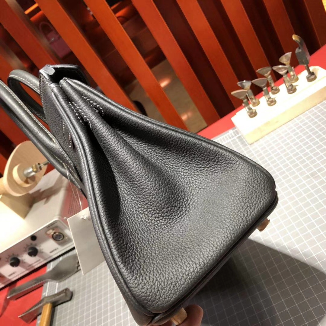 爱马仕铂金包价格 Hermes Birkin25CM 石墨灰原厂Togo牛皮 金扣