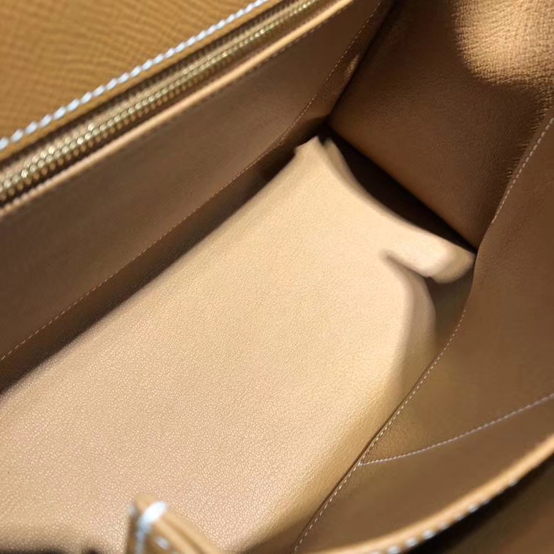 爱马仕2018早春新款肩带凯莉包 Hermes Kelly28CM 37土黄色牛皮 金扣