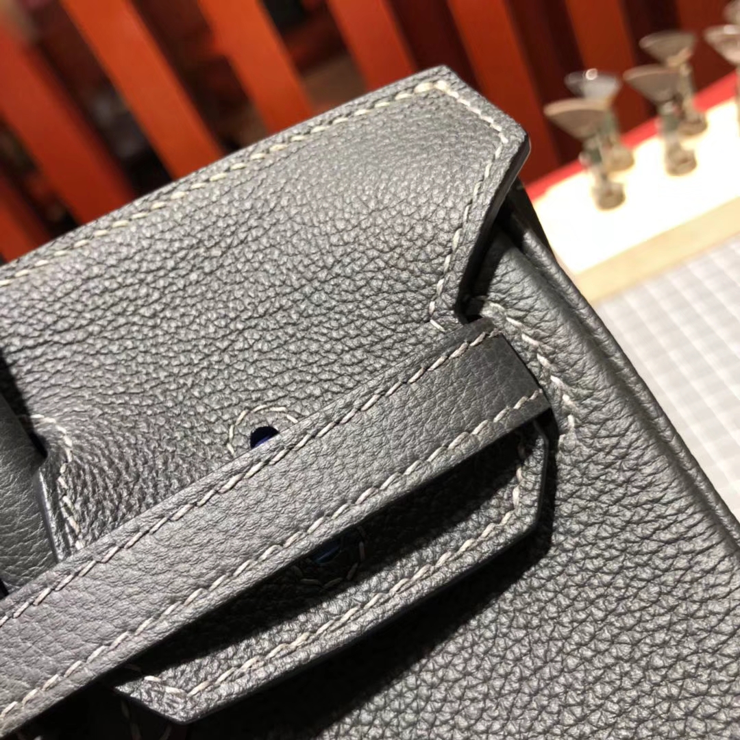 爱马仕铂金包价格 Hermes Birkin25CM 石墨灰原厂Togo牛皮 金扣