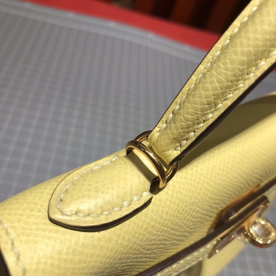 爱马仕迷你凯莉包2代 Hermes Minikelly19CM 小鸡黄原厂Epsom牛皮 金扣