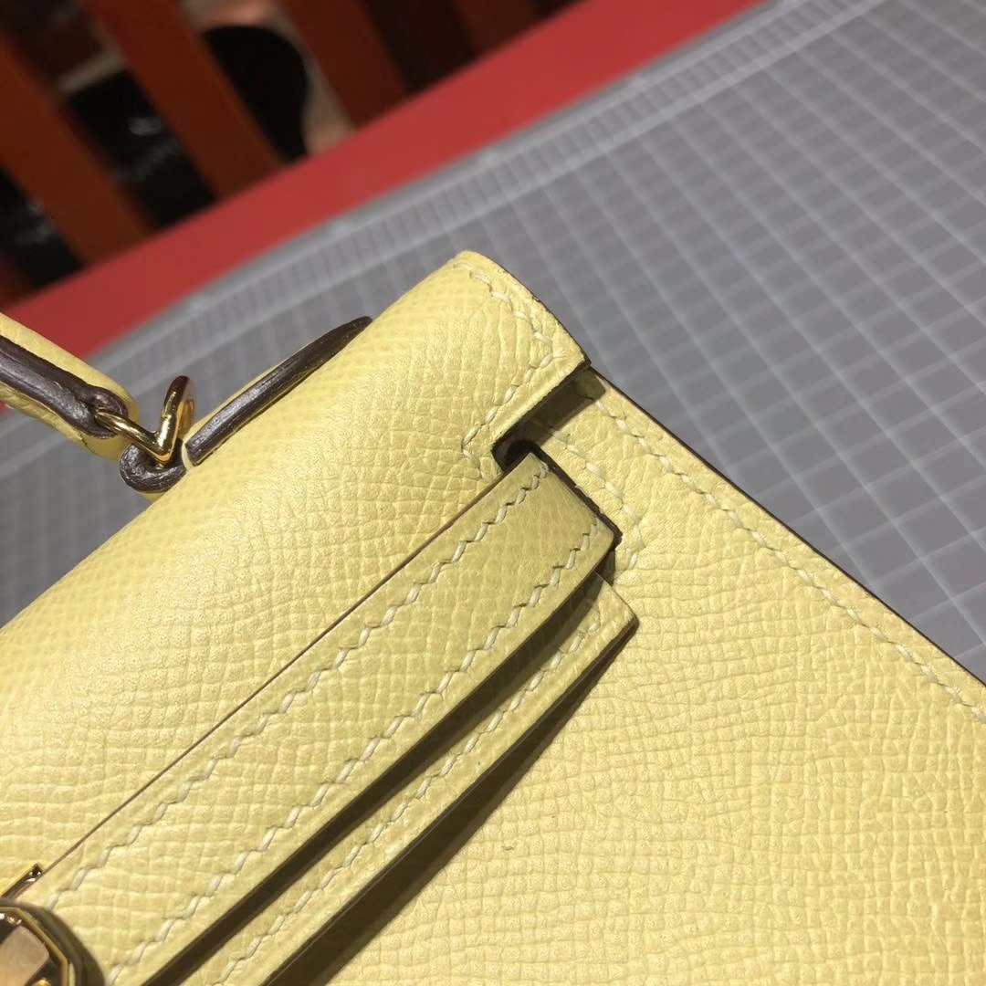 爱马仕迷你凯莉包2代 Hermes Minikelly19CM 小鸡黄原厂Epsom牛皮 金扣