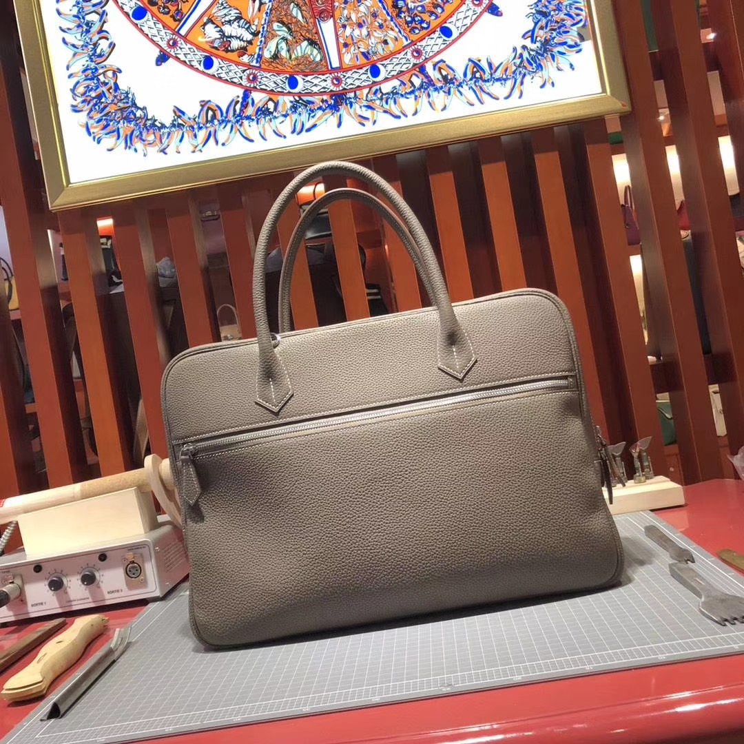 Hermes Steven 爱马仕史蒂夫男包 大象灰TC牛皮手提单肩包