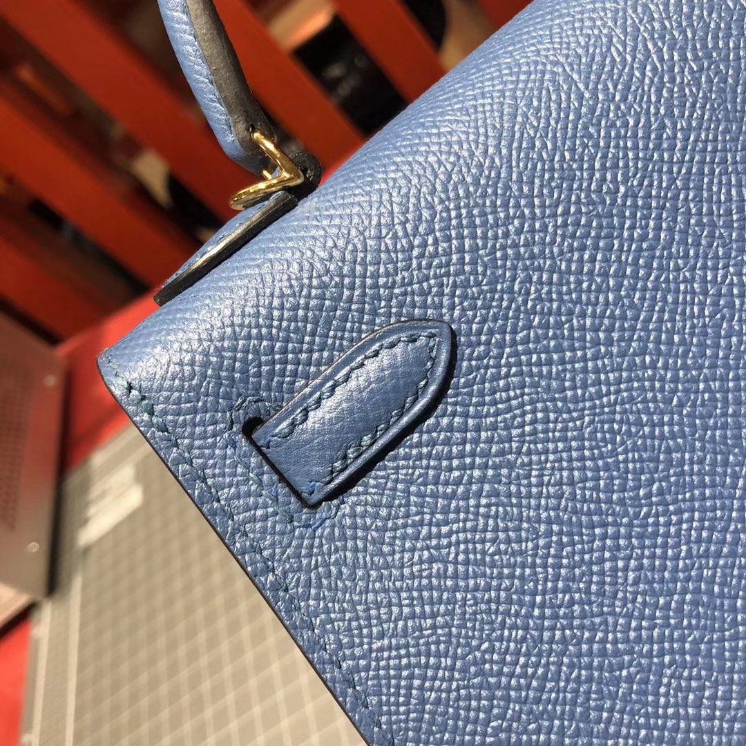 Hermes Minikelly2代 爱马仕玛瑙蓝顶级掌纹牛皮迷你凯莉包2代 金扣