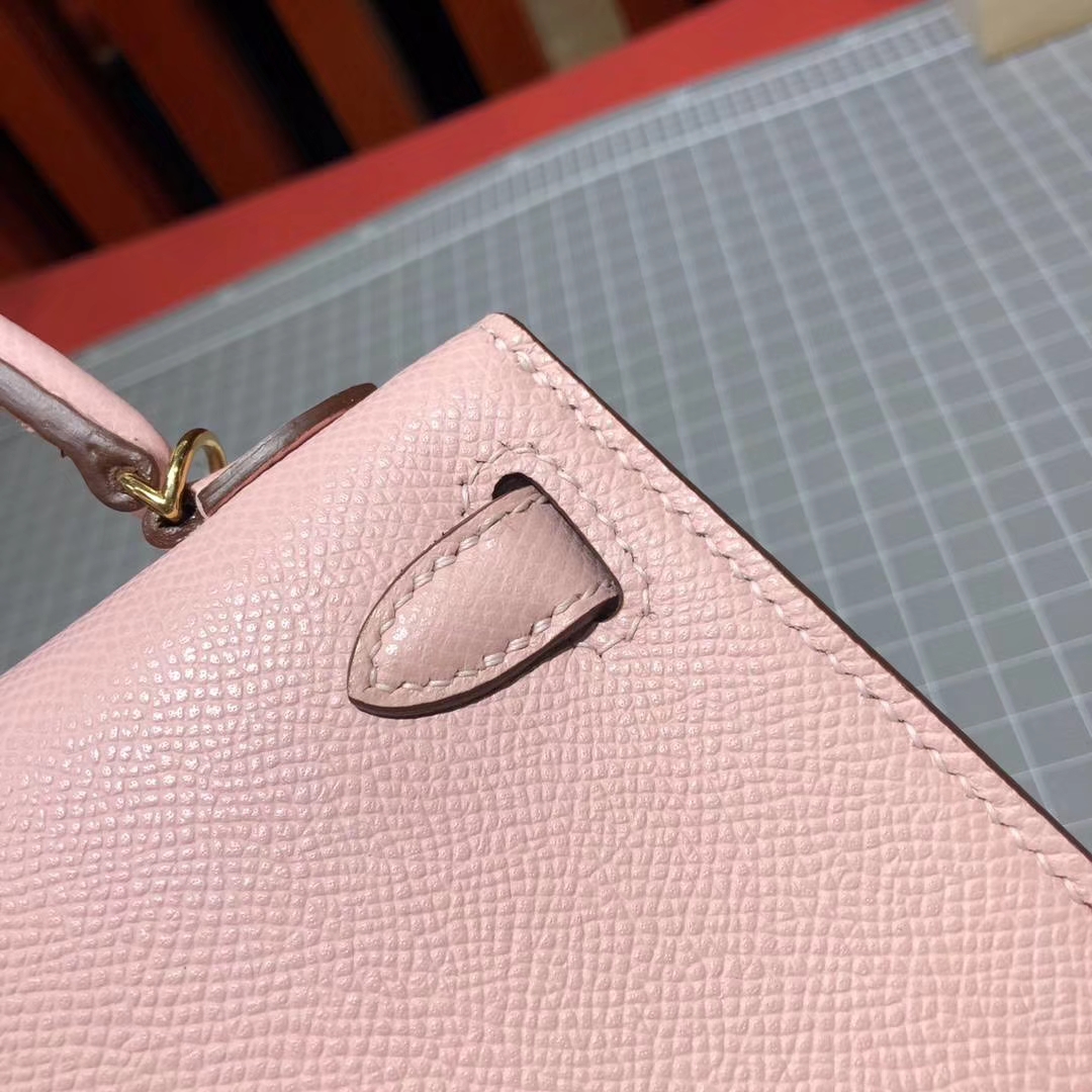 爱马仕迷你凯莉包2代 Hermes Minikelly-2 3Q粉色Epsom牛皮 金扣