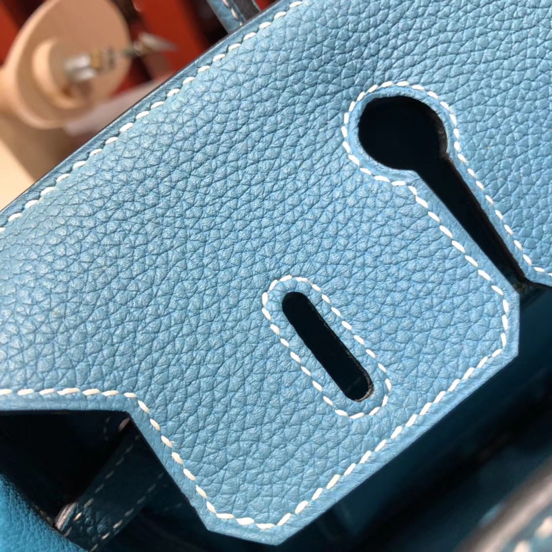 Hermes Birkin25CM 爱马仕75牛仔蓝原厂Togo牛皮铂金包 金扣