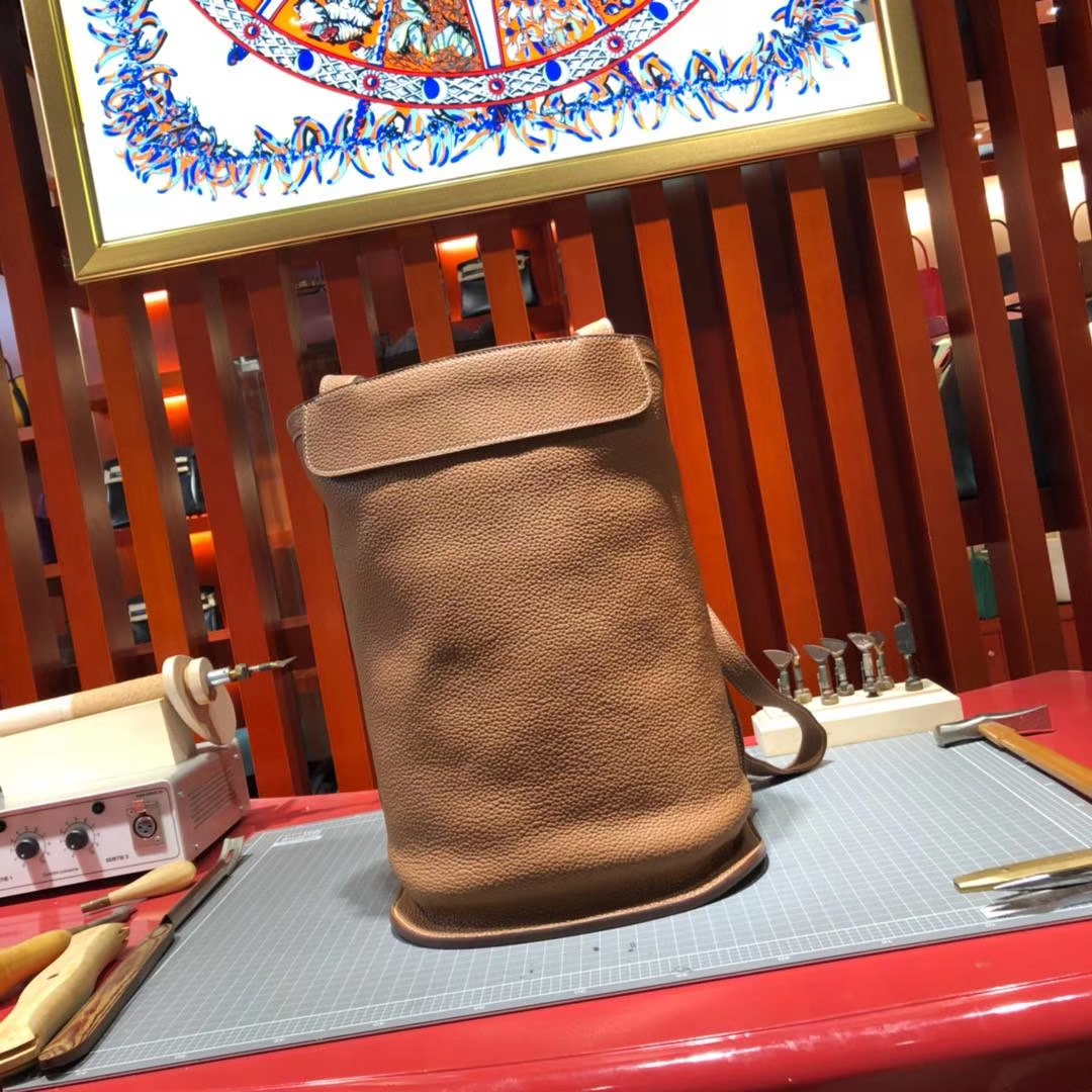爱马仕双肩包 Hermes土黄色顶级TC牛皮蜡线缝制背包新款包包