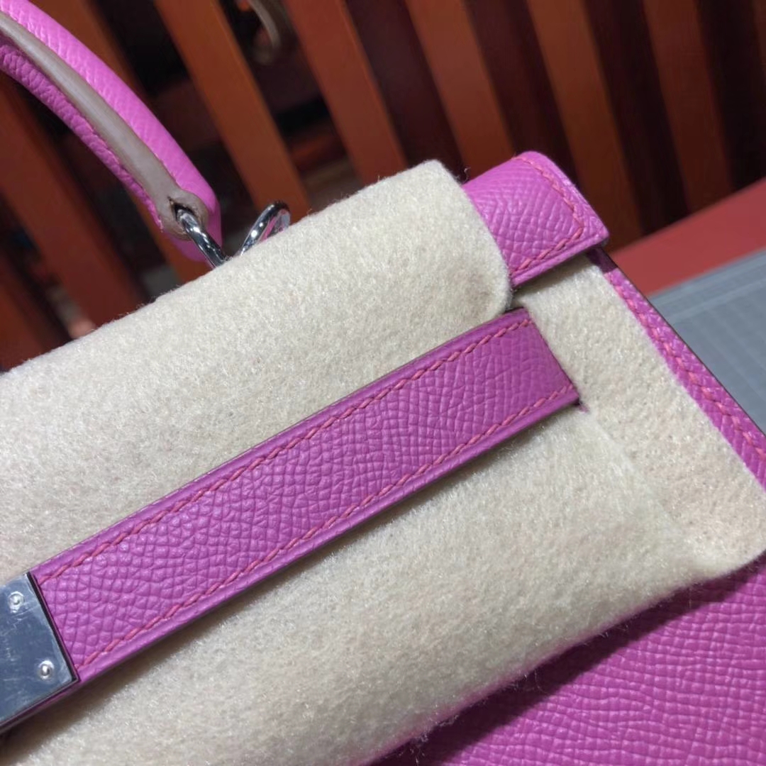 Hermes Kelly28CM 爱马仕玉兰紫原厂Epsom牛皮凯莉包 银扣