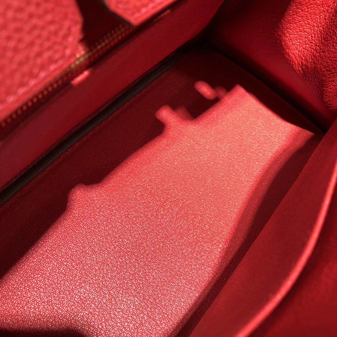 爱马仕铂金包尺寸 Hermes原厂Togo牛皮Birkin25CM Q5中国红 金扣