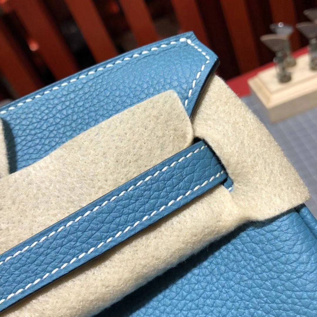 Hermes Birkin25CM 爱马仕75牛仔蓝原厂Togo牛皮铂金包 金扣