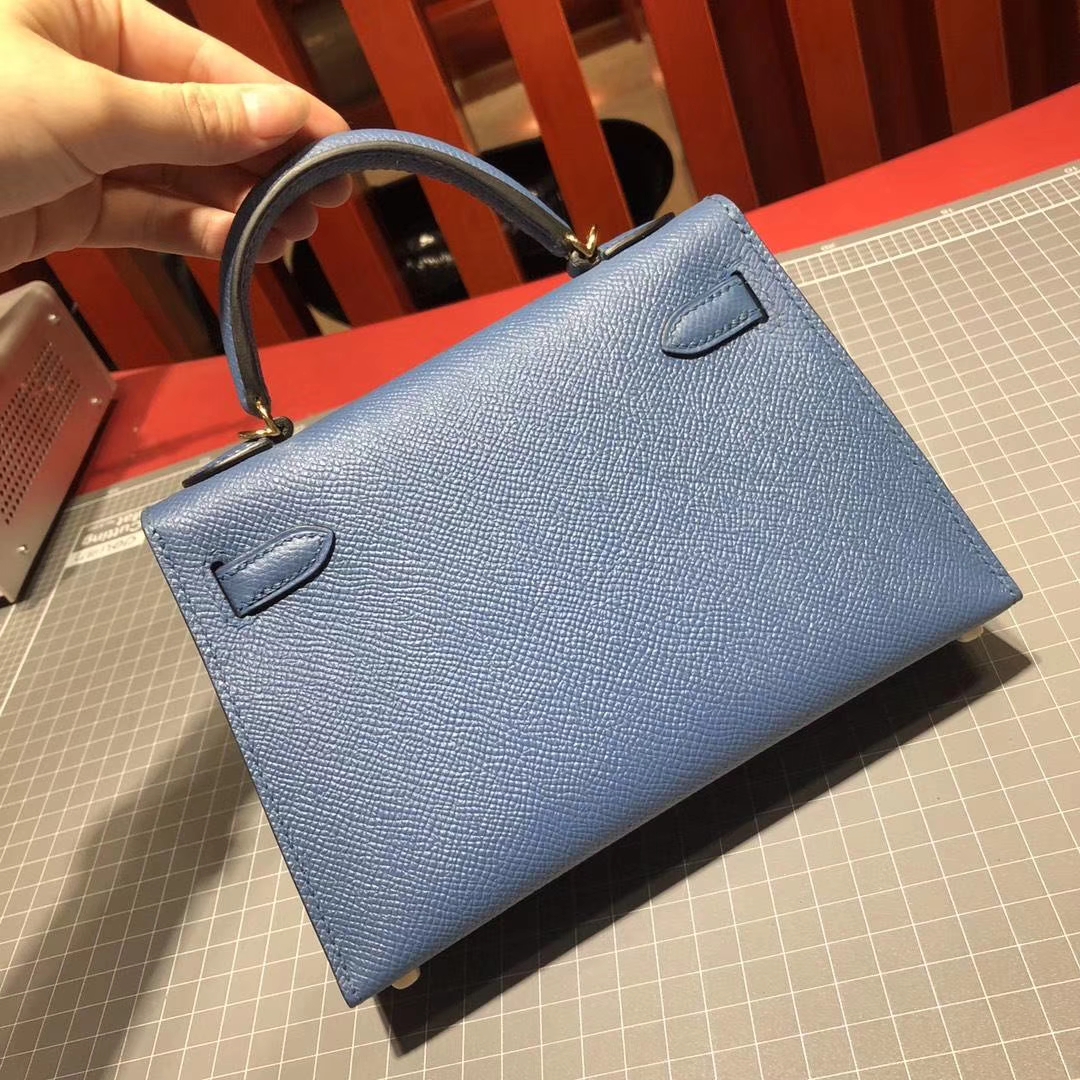 Hermes Minikelly2代 爱马仕玛瑙蓝顶级掌纹牛皮迷你凯莉包2代 金扣
