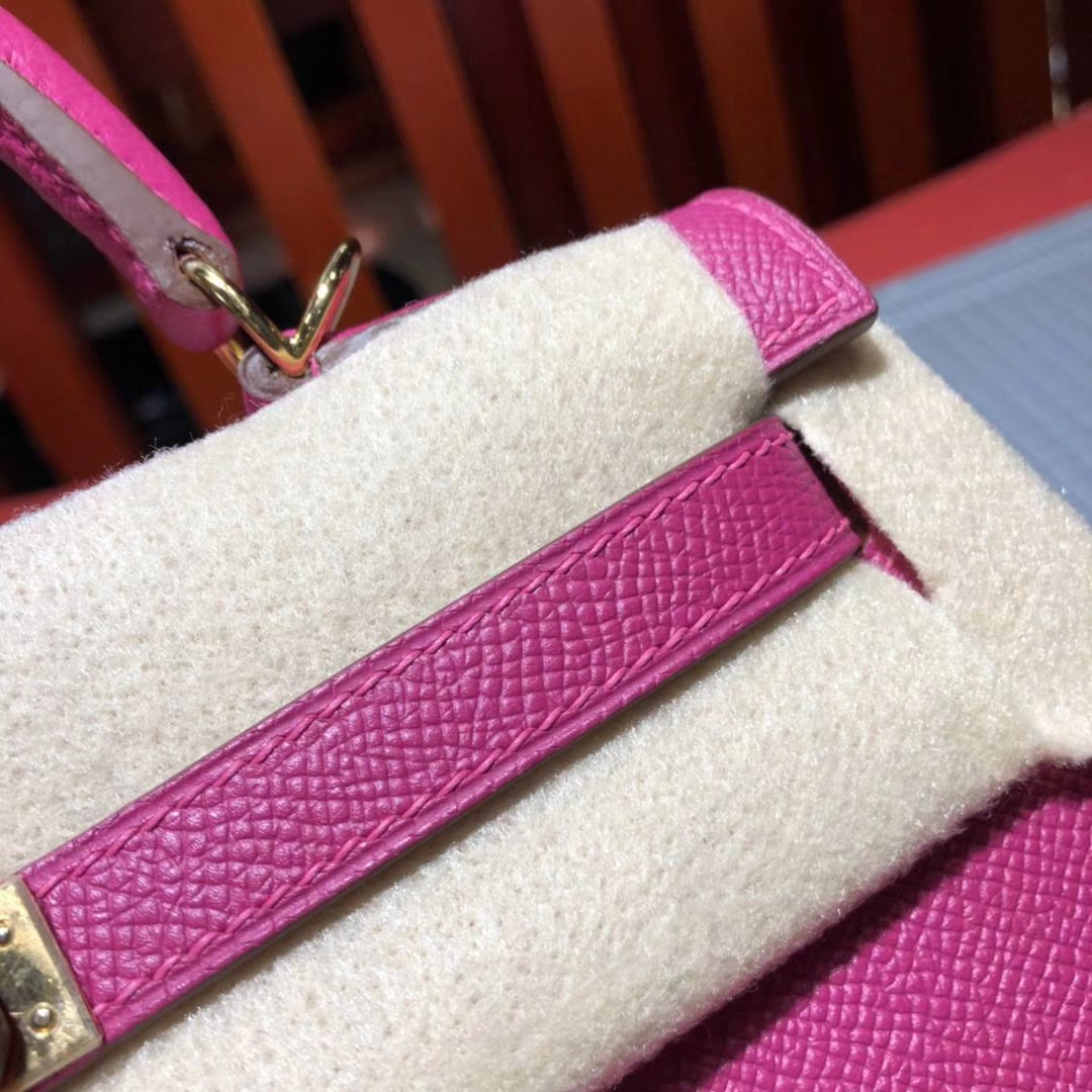 厂家直销 Hermes爱马仕玫瑰紫原厂Epsom牛皮凯莉包Kelly25CM 金扣