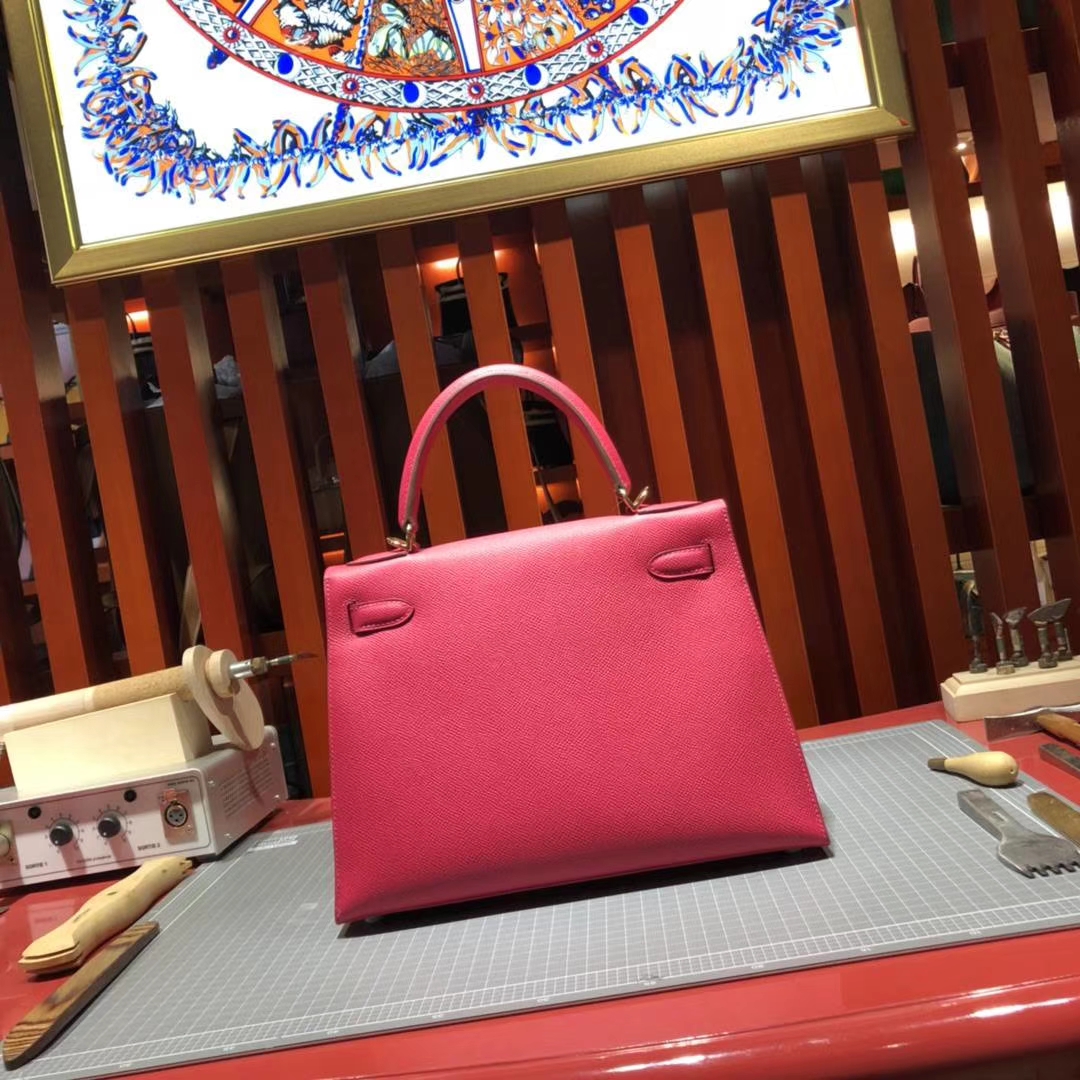 爱马仕凯莉包价格 Hermes Kelly28CM 极度粉原厂Epsom牛皮 金扣