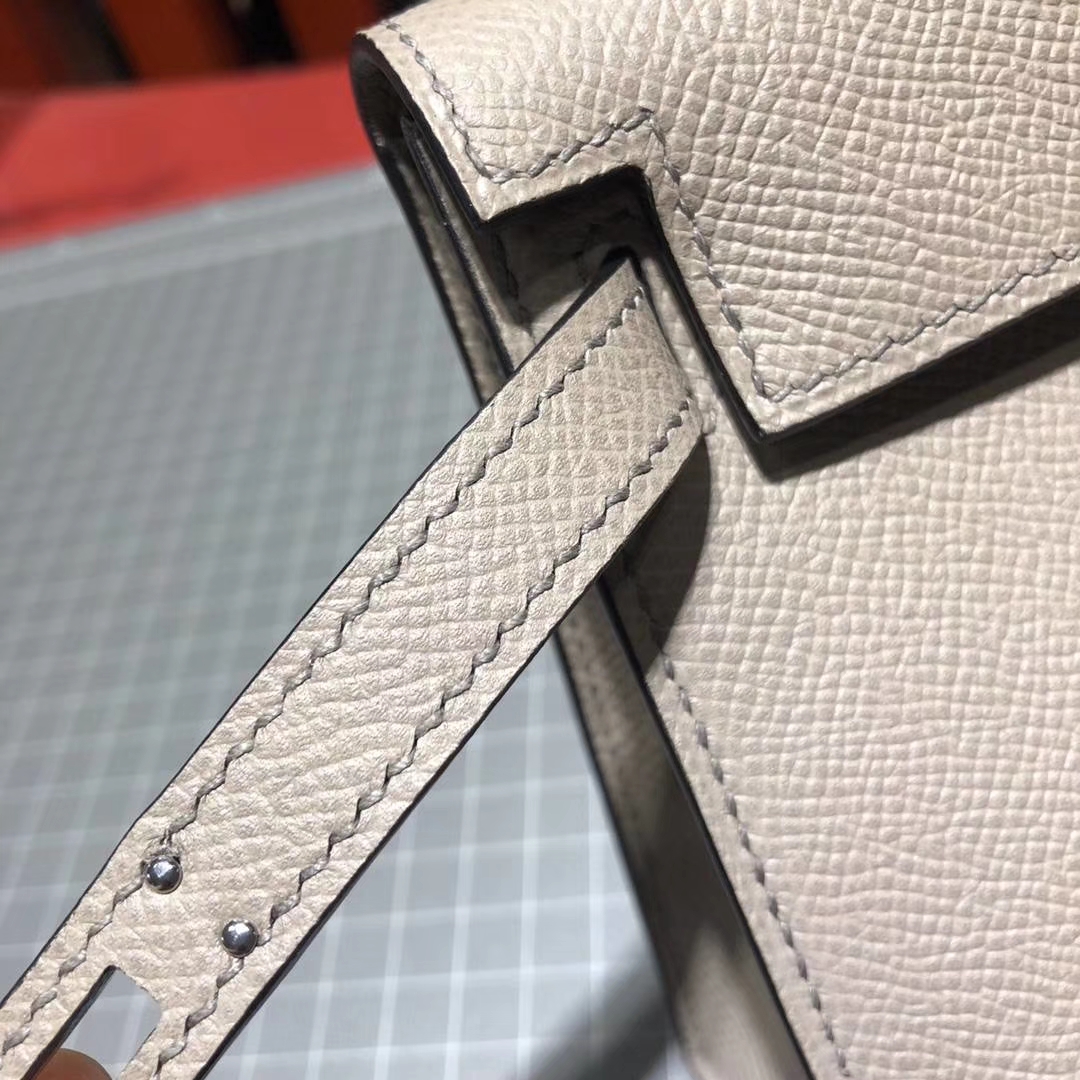 Hermes Minikelly2代 爱马仕沥青灰原厂掌纹牛皮迷你凯莉包19cm 银扣