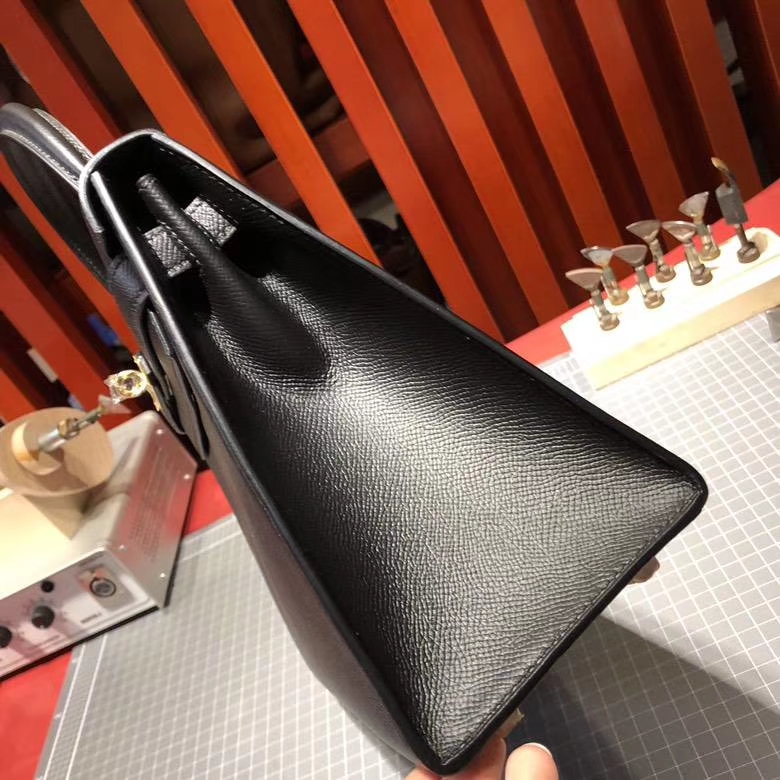 爱马仕新款凯莉包 Hermes Kelly28cm 89黑色Epsom皮配限量款肩带