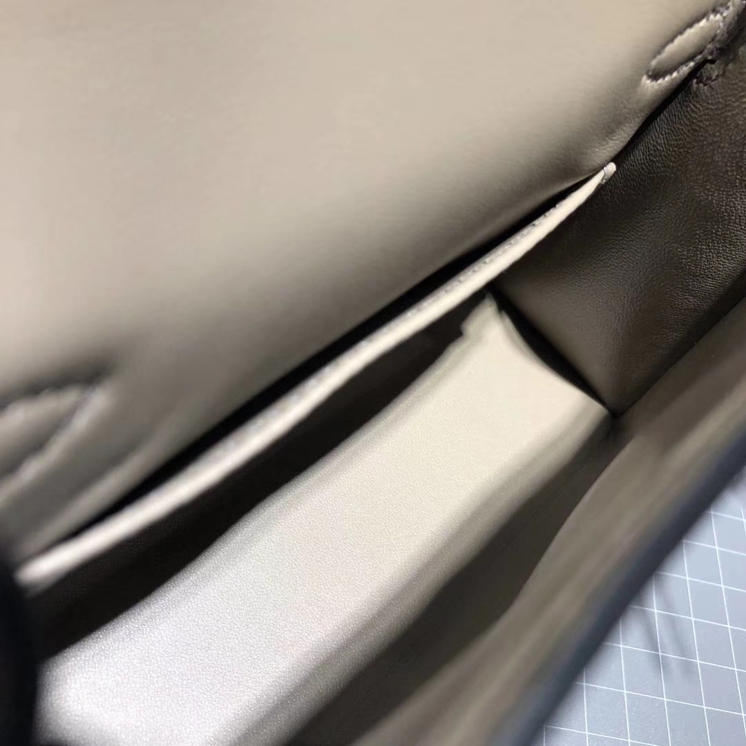 Hermes Minikelly2代 爱马仕沥青灰原厂掌纹牛皮迷你凯莉包19cm 银扣